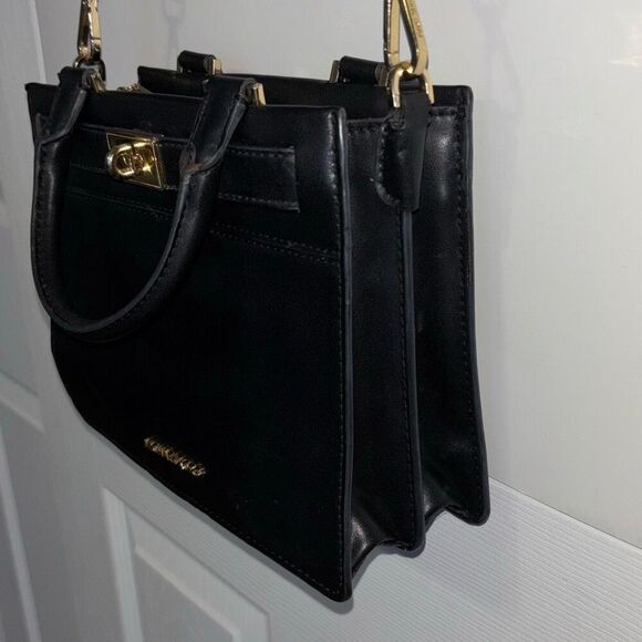 MK Michael Kors Tatiana Satchel purse bag crossbody black leather - Picture 5 of 13